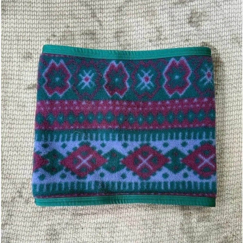 LL Bean Vintage Fleece Neck‎ Gaiter Aztec Geometric Teal Purple Made in USA